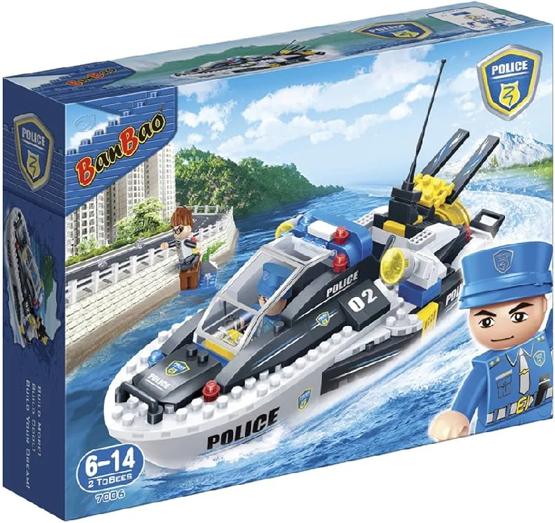 Natural Finish Wooden Building Blocks with a Carry - Case for Easy StoragePolice Boat Banbao blocks 7006 Natural Finish Wooden Building Blocks with a Carry - Case for Easy StoragePolice Boat Banbao blocks 7006