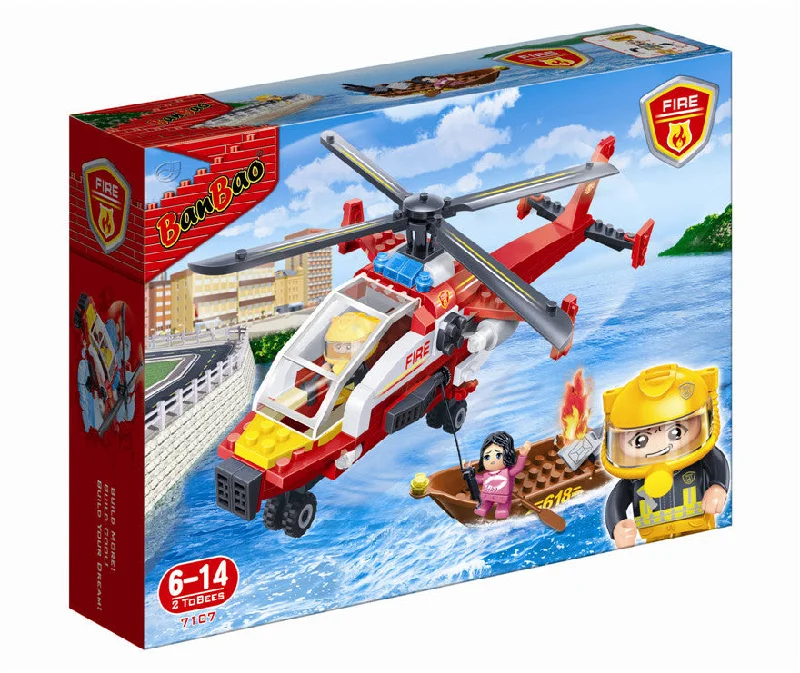 Eco - Friendly Wooden Building Blocks with a Castle - Building ThemeFire Helicopter Banbao 7107 Eco - Friendly Wooden Building Blocks with a Castle - Building ThemeFire Helicopter Banbao 7107