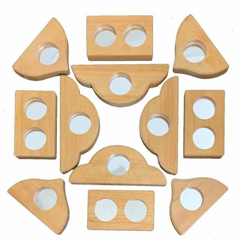 Hand - Painted Wooden Animal Figurines Set for Nursery Decor and Pretend PlayBauspiel Mirror Blocks - 12pc Hand - Painted Wooden Animal Figurines Set for Nursery Decor and Pretend PlayBauspiel Mirror Blocks - 12pc
