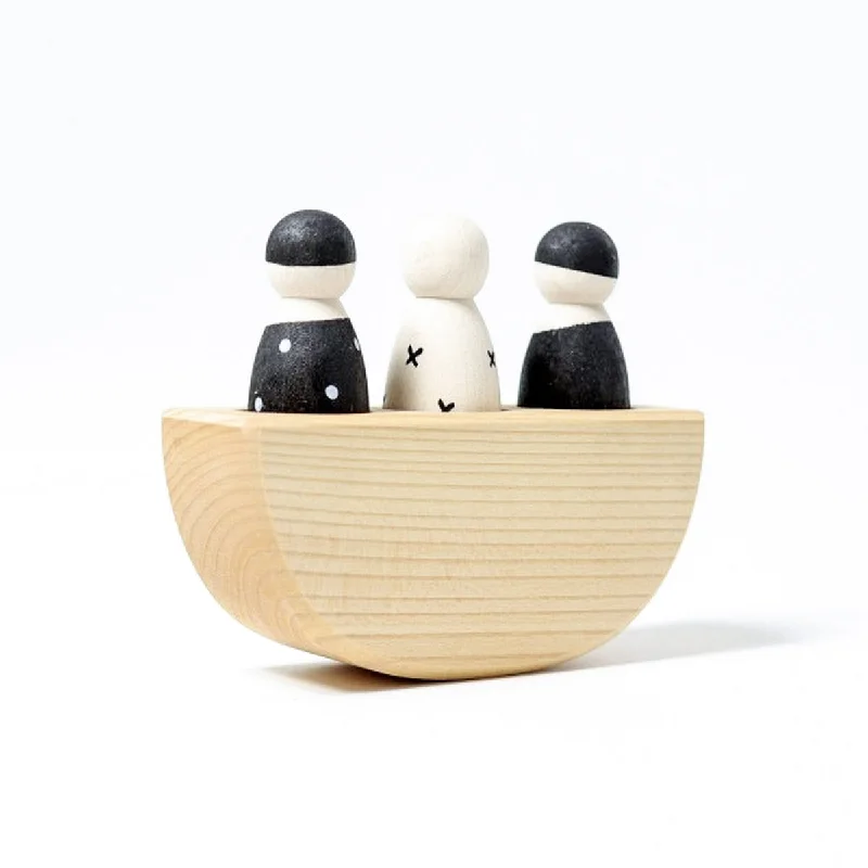 Hand - Painted Wooden Doll Set with Dresses and Accessories for Pretend PlaytimeGrimm's 3 in a boat monochrome Hand - Painted Wooden Doll Set with Dresses and Accessories for Pretend PlaytimeGrimm's 3 in a boat monochrome