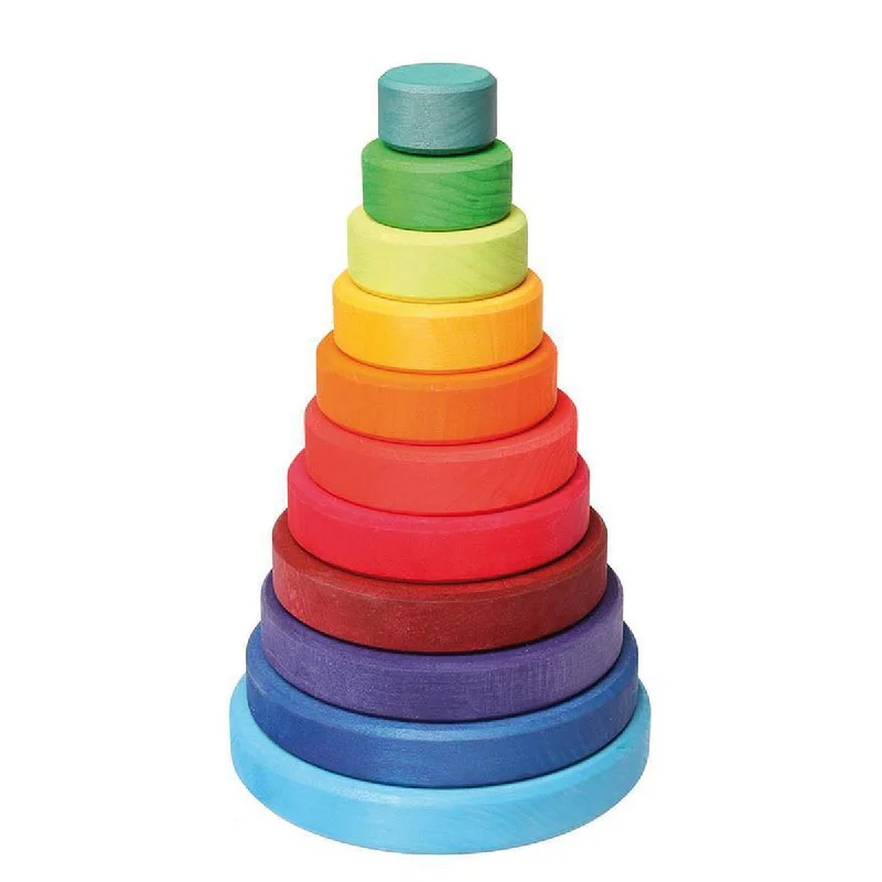Solid Wood Stacking Cups with Different Sizes for Sensory Play and Motor SkillsGrimm's large rainbow conical stacking tower Solid Wood Stacking Cups with Different Sizes for Sensory Play and Motor SkillsGrimm's large rainbow conical stacking tower