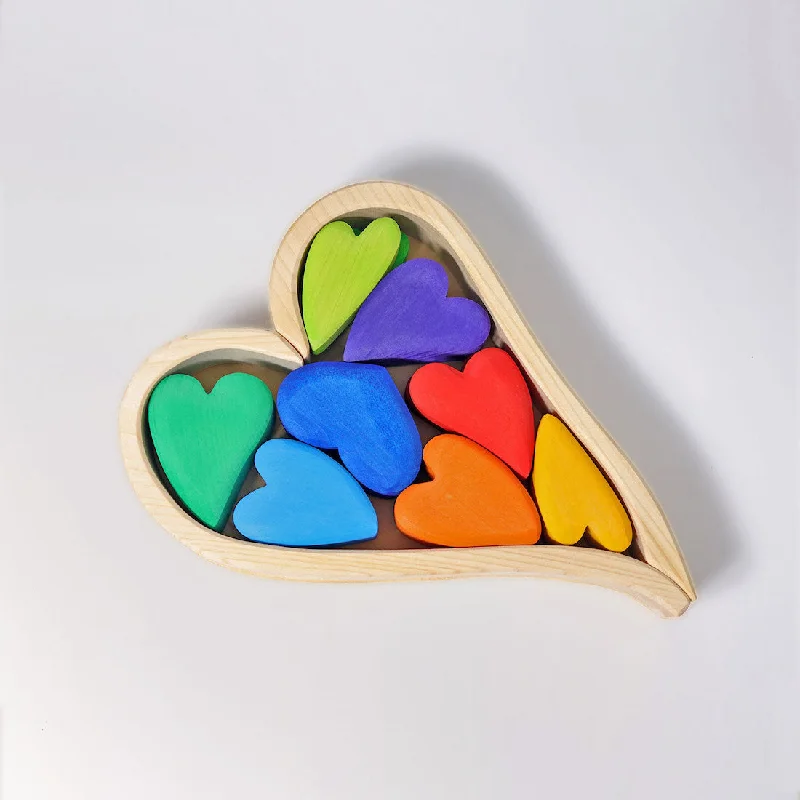 Hand - Painted Wooden Doll Set with Dresses and Accessories for Pretend PlaytimeGrimm's rainbow hearts block set Hand - Painted Wooden Doll Set with Dresses and Accessories for Pretend PlaytimeGrimm's rainbow hearts block set