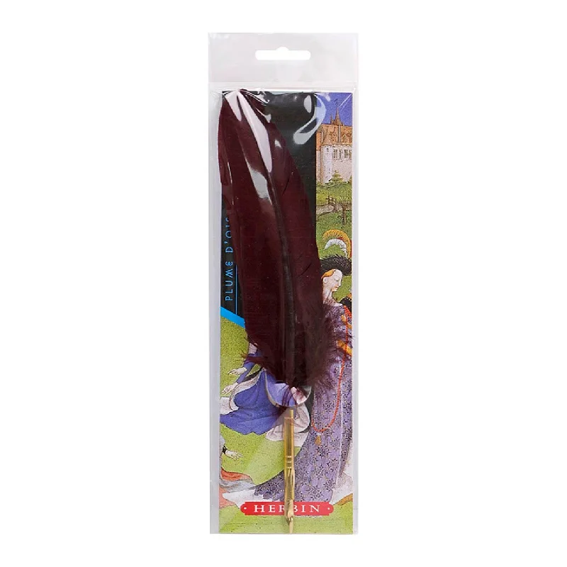 Jacques Herbin Goose Quill With Steel Nib Burgundy Blister Pack