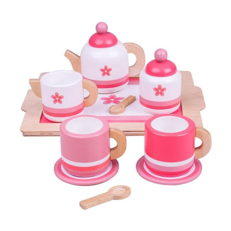 Rustic - Style Wooden Train Set with Tracks and Passenger Cars for Toddler EntertainmentPink Tea Tray Rustic - Style Wooden Train Set with Tracks and Passenger Cars for Toddler EntertainmentPink Tea Tray