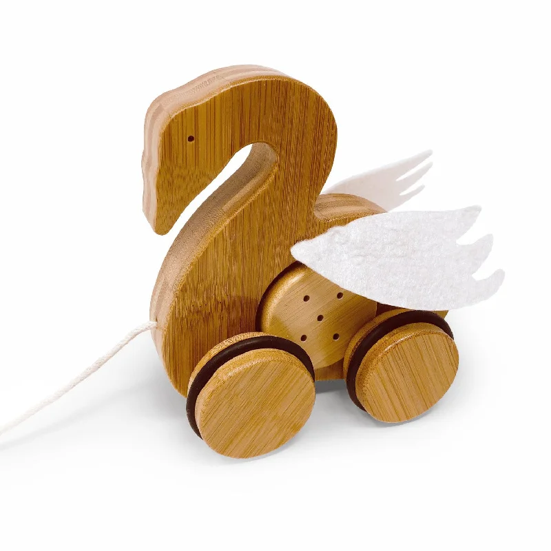 Natural Finish Wooden Pull - Along Wagon for Outdoor Toy Transport and PlayPush & Pull Swan - Bamboo Natural Finish Wooden Pull - Along Wagon for Outdoor Toy Transport and PlayPush & Pull Swan - Bamboo