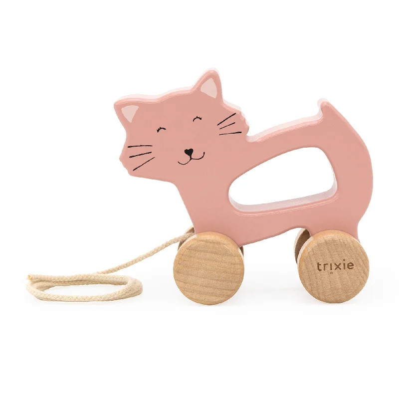 Natural Finish Wooden Pull - Along Toy Duck with Wheels for Toddler Outdoor PlayTrixie Wooden pull along toy - Mrs. Cat Natural Finish Wooden Pull - Along Toy Duck with Wheels for Toddler Outdoor PlayTrixie Wooden pull along toy - Mrs. Cat