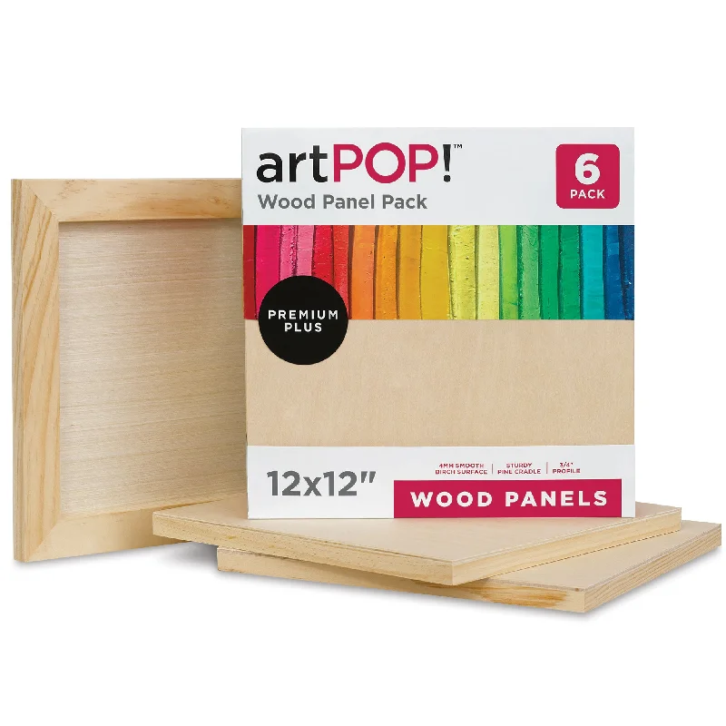Solid Wood Painting Panels for Acrylic and Watercolor ArtistsWood Panel Pack - 12" x 12", Pkg of 6 Solid Wood Painting Panels for Acrylic and Watercolor ArtistsWood Panel Pack - 12" x 12", Pkg of 6