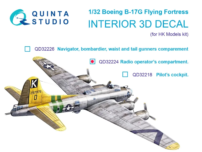 1/32 Quinta Studio Boeing B-17G Radio operator's compartment 3D-Printed Interior (for HKM kit) 32224 1/32 Quinta Studio Boeing B-17G Radio operator's compartment 3D-Printed Interior (for HKM kit) 32224