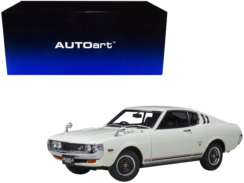 1973 Toyota Celica Liftback 2000GT (RA25) RHD (Right Hand Drive) White with Red and Black Stripes 1/18 Model Car by Autoart 1973 Toyota Celica Liftback 2000GT (RA25) RHD (Right Hand Drive) White with Red and Black Stripes 1/18 Model Car by Autoart