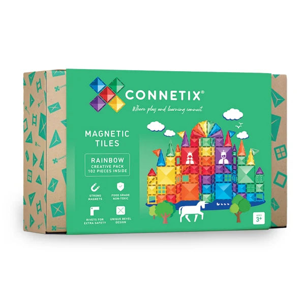 Sustainable Solid Wood Educational Toys with a Language - Learning Activity BookConnetix Magnetic Tiles Rainbow creative set 102 pieces Sustainable Solid Wood Educational Toys with a Language - Learning Activity BookConnetix Magnetic Tiles Rainbow creative set 102 pieces