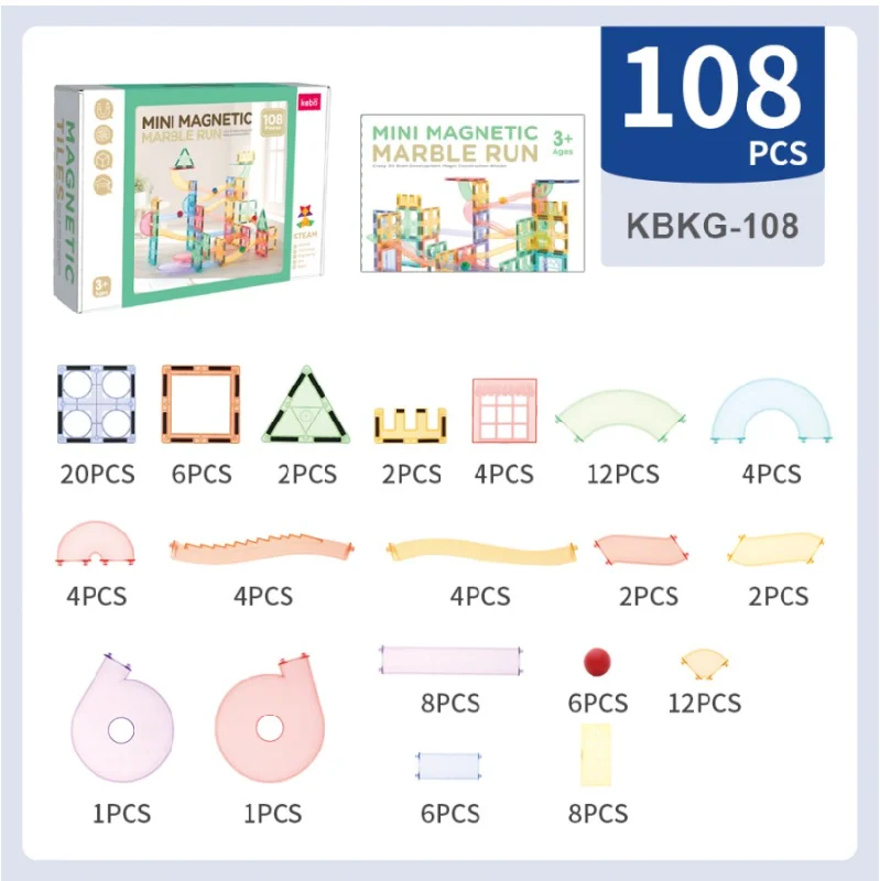 Sustainable Solid Wood Educational Toys with a Language - Learning Activity Book108 Piece Magnetic Marble Run STEM Building Set Sustainable Solid Wood Educational Toys with a Language - Learning Activity Book108 Piece Magnetic Marble Run STEM Building Set