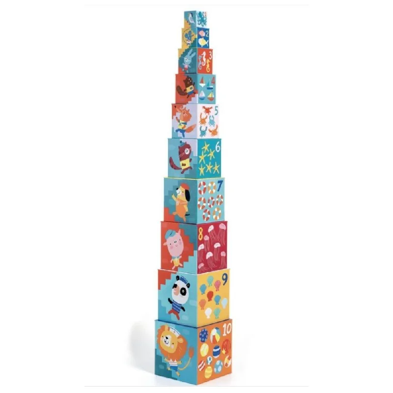 Sustainable Wooden Educational Toys with Counting and Number Recognition ElementsDjeco Stacking Blocks - Beach Sustainable Wooden Educational Toys with Counting and Number Recognition ElementsDjeco Stacking Blocks - Beach