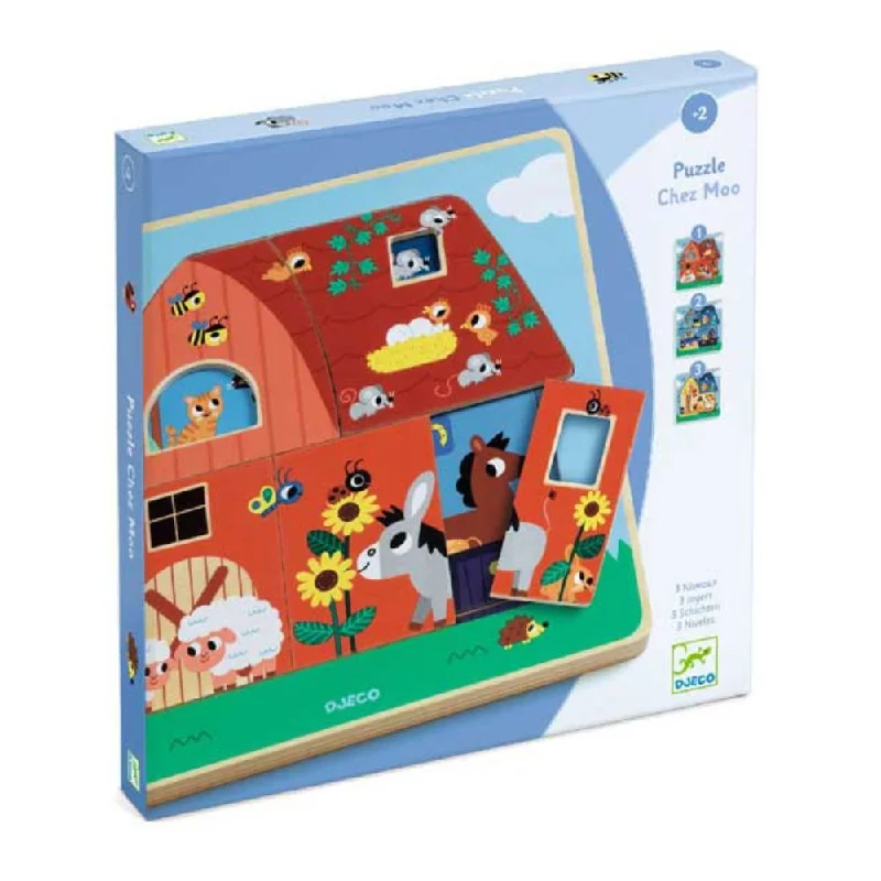 Sustainable Wooden Educational Toys with Counting and Number Recognition ElementsDjeco Wooden Puzzles, Chez Moo - Layer Puzzle 2 yrs + Sustainable Wooden Educational Toys with Counting and Number Recognition ElementsDjeco Wooden Puzzles, Chez Moo - Layer Puzzle 2 yrs +