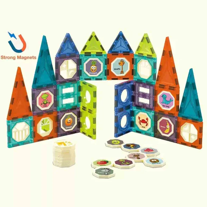 Hand - Carved Wooden Educational Toys with Alphabet - Learning Blocks3D Magic Magnetic Tiles Building Blocks Hand - Carved Wooden Educational Toys with Alphabet - Learning Blocks3D Magic Magnetic Tiles Building Blocks