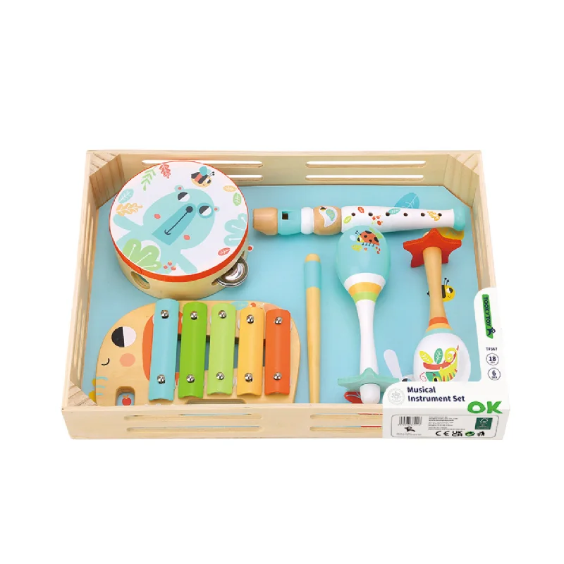 Natural Finish Wooden Educational Toys with a Music - Making Function for 3 - 5 Year OldsTooky Toy Music Instrument Set with Wooden Tray Natural Finish Wooden Educational Toys with a Music - Making Function for 3 - 5 Year OldsTooky Toy Music Instrument Set with Wooden Tray