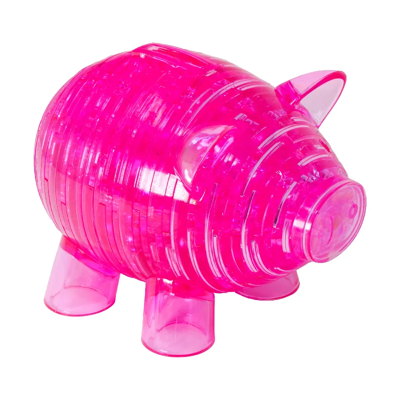 3D Crystal Puzzle - Deluxe Piggy Bank with Stickers (Hot Pink): 93 Pcs