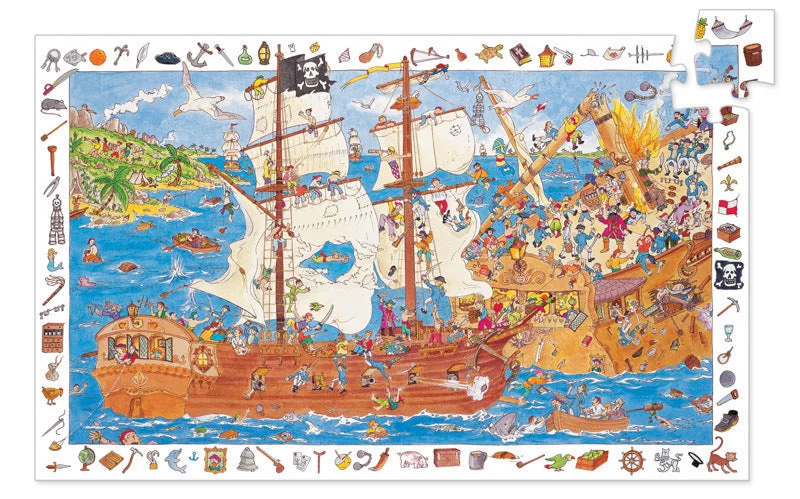 Adjustable - Difficulty Wooden Puzzles with a Castle Theme for Family Bonding TimePirates Puzzle 100 Pieces Observation Puzzle by Djeco Adjustable - Difficulty Wooden Puzzles with a Castle Theme for Family Bonding TimePirates Puzzle 100 Pieces Observation Puzzle by Djeco