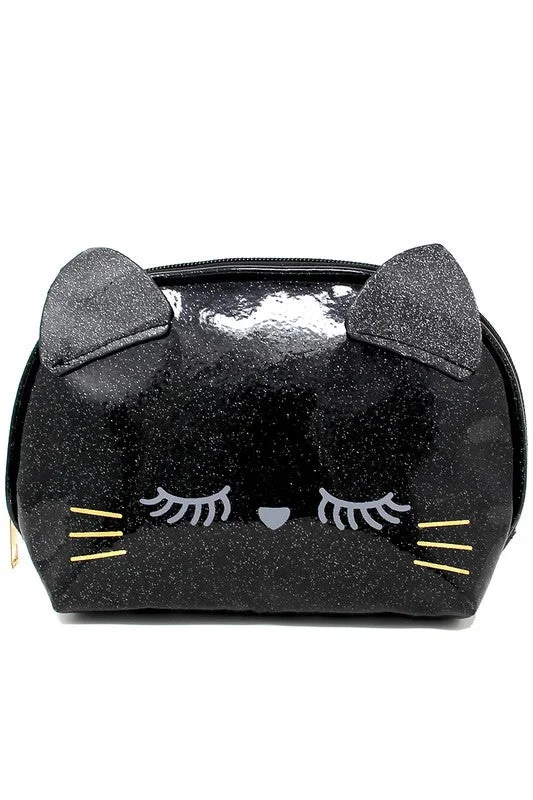 Luxury travel suitcase with a built-in scale for weight controlBlack Glitter Cat Zipper Pouch