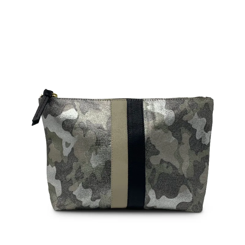 Water-resistant canvas travel shoulder bag for beach vacationsMetallic Camo Canvas Pouch