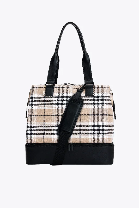 Anti-theft travel messenger bag with RFID-blocking pockets for securityThe Mini Weekender in Plaid