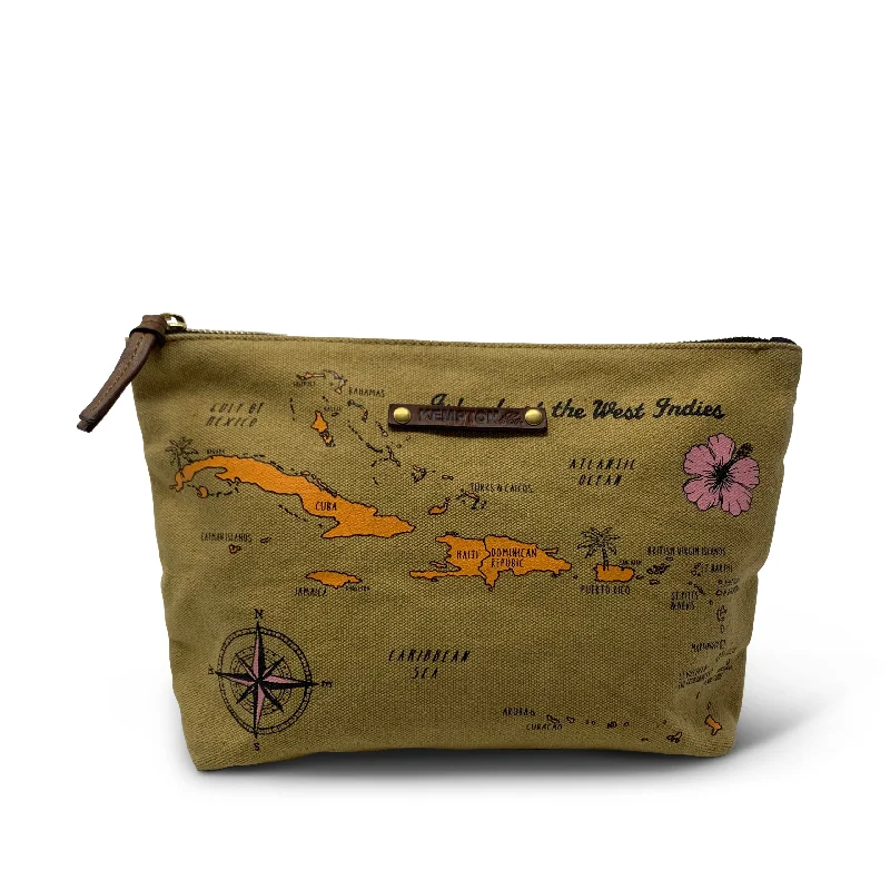 Luxury travel suitcase with a built-in scale for weight controlVintage Map Print Canvas Pouch