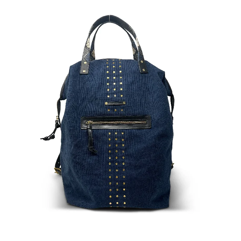 Convertible travel backpack to duffel bag for versatile useWashed Navy Studded Backpack