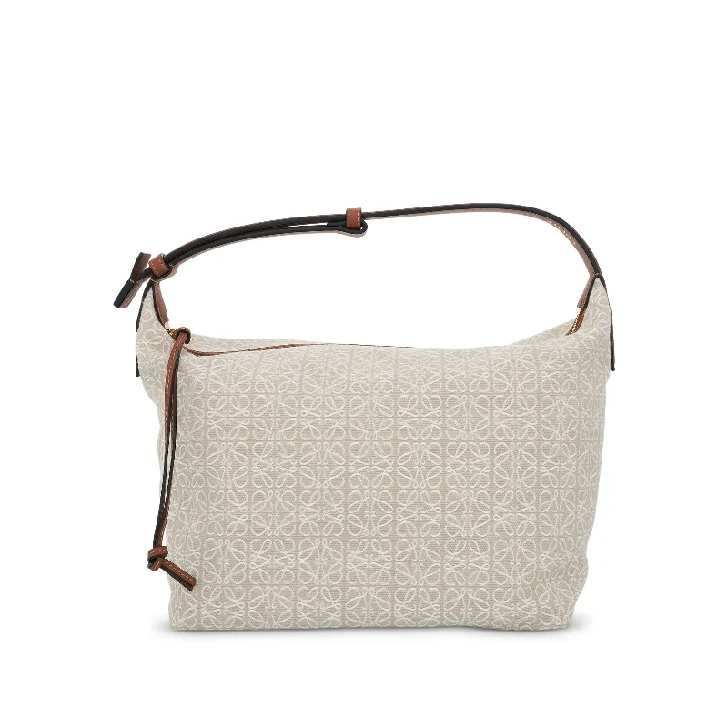 Medium Cubi Bag in Anagram Jacquard and Calfskin in Ecru