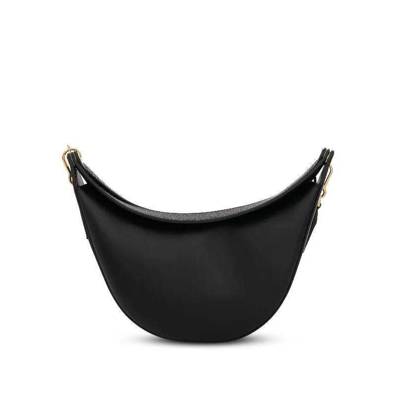 Small Loewe Luna Bag in Satin Calfskin and Jacquard Strap in Black