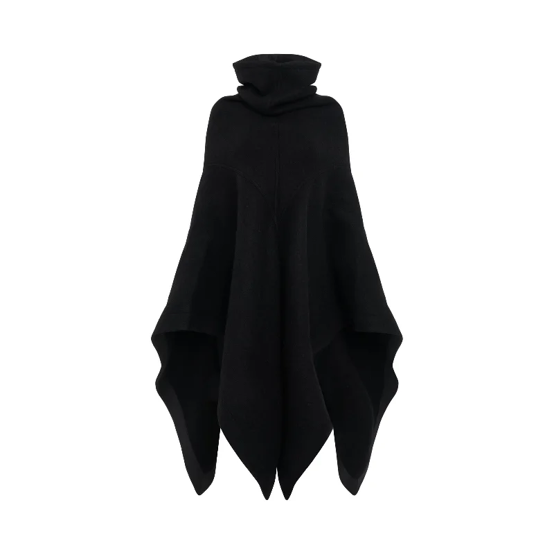 Cowl Woven Poncho in Black