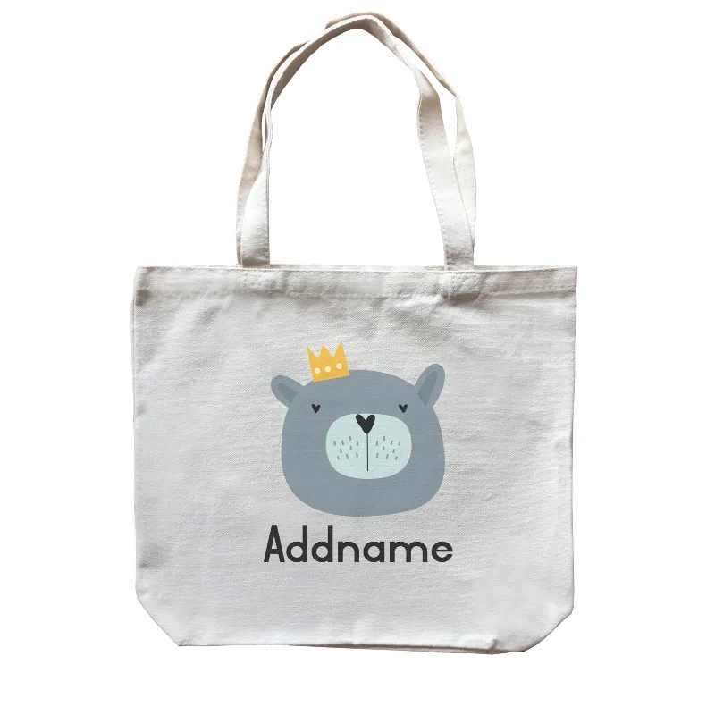 Plus - Size Canvas Tote Bag for Carrying Large ItemsCrown Animal Grey Bear Addname Canvas Bag