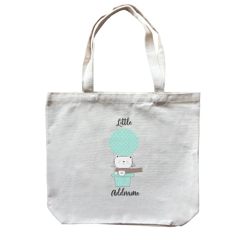 Foldable Canvas Shopping Bag for Easy Storage in Your CarCute Air Balloon with White Cat and Coffee Cup Addname Canvas Bag