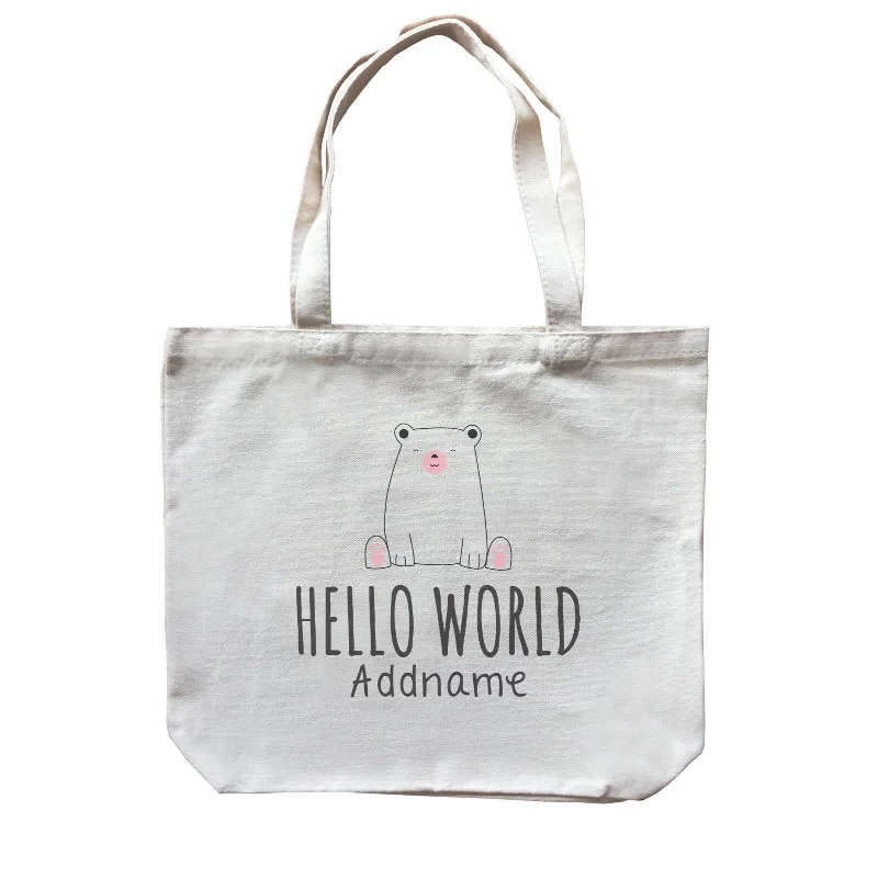 Canvas Beach Bag with Mesh Pockets for Sand - Free DryingCute Animals and Friends Series 2 Bear Hello World Addname Canvas Bag