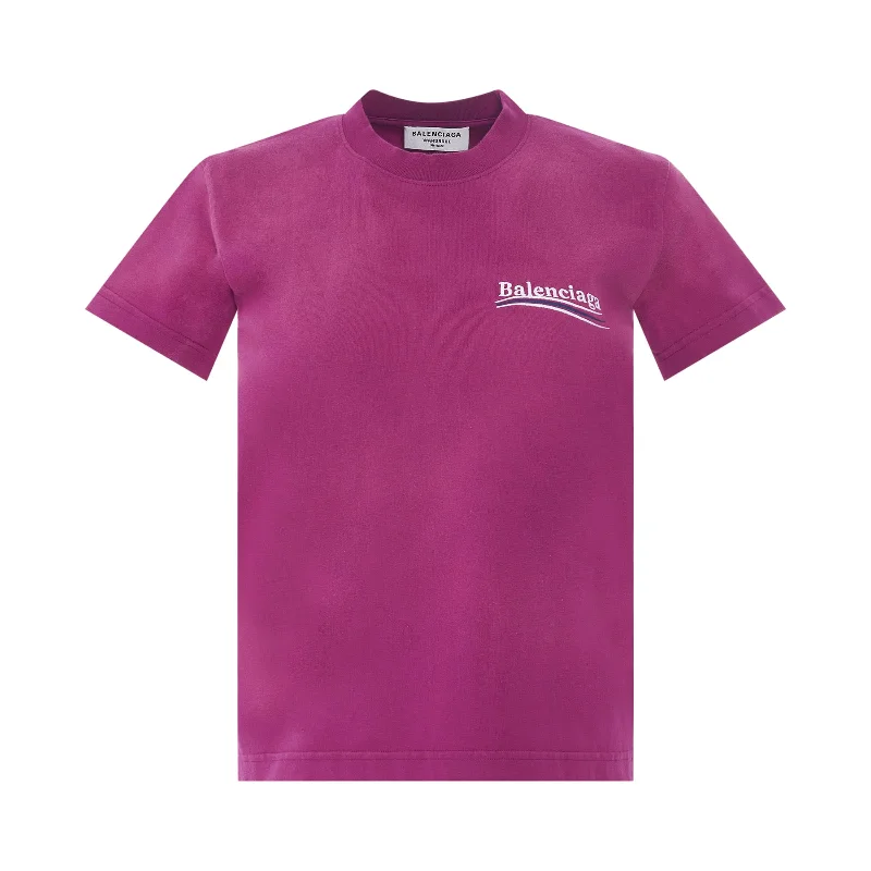 Embroidered Political Campaign Small Fit T-Shirt in Dark Fuchsia