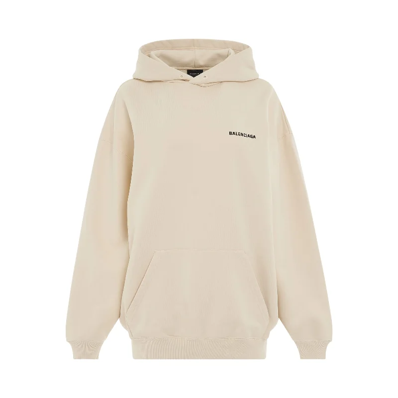 Fleece Back Logo Medium Fit Hoodie in Cream/Black