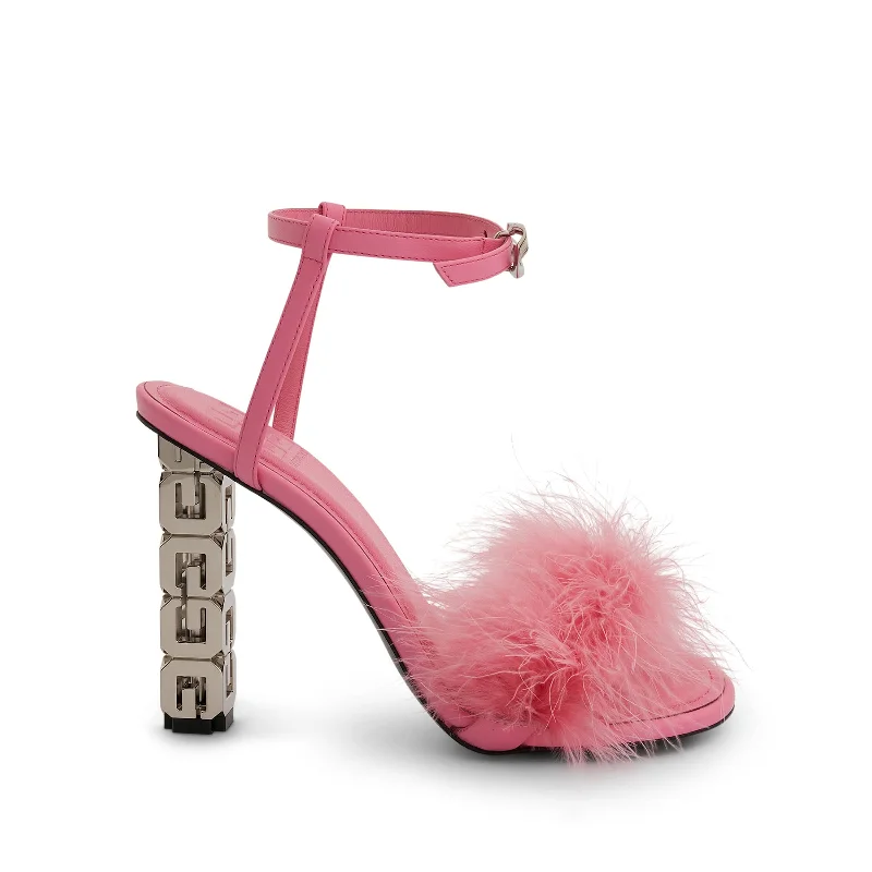 G Cube Sandal 105 with Leather & Feathers in Bright Pink