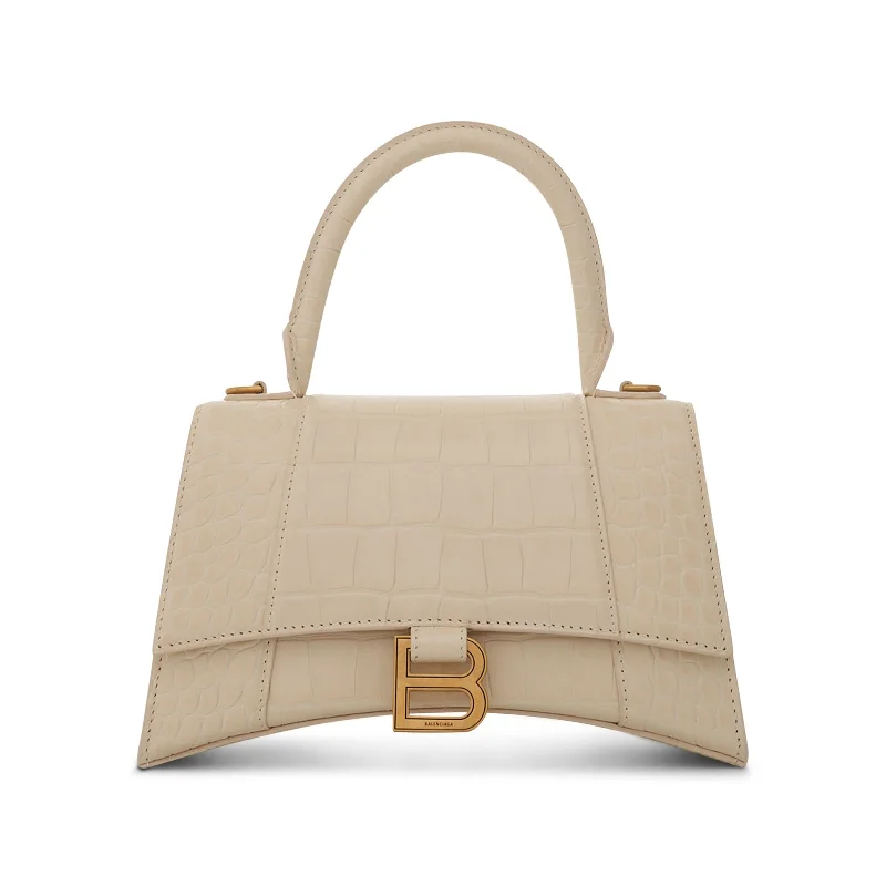 Hourglass Small Croco Embossed Bag in Yellow Beige