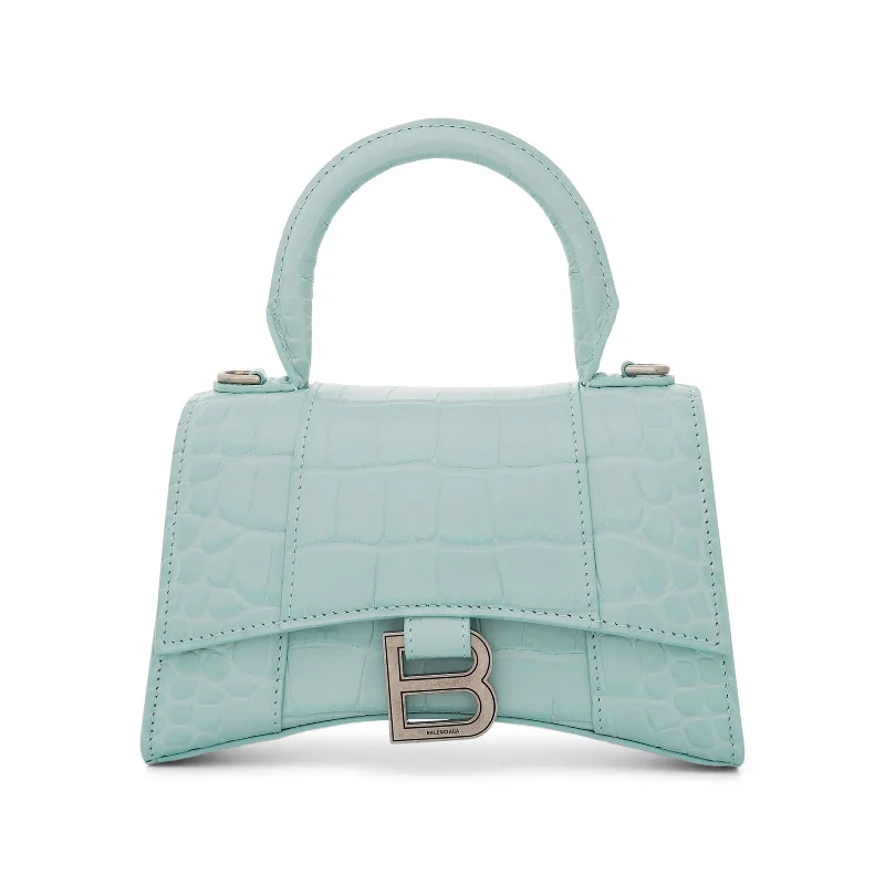 Hourglass XS Croco Embossed Bag in Green Aqua