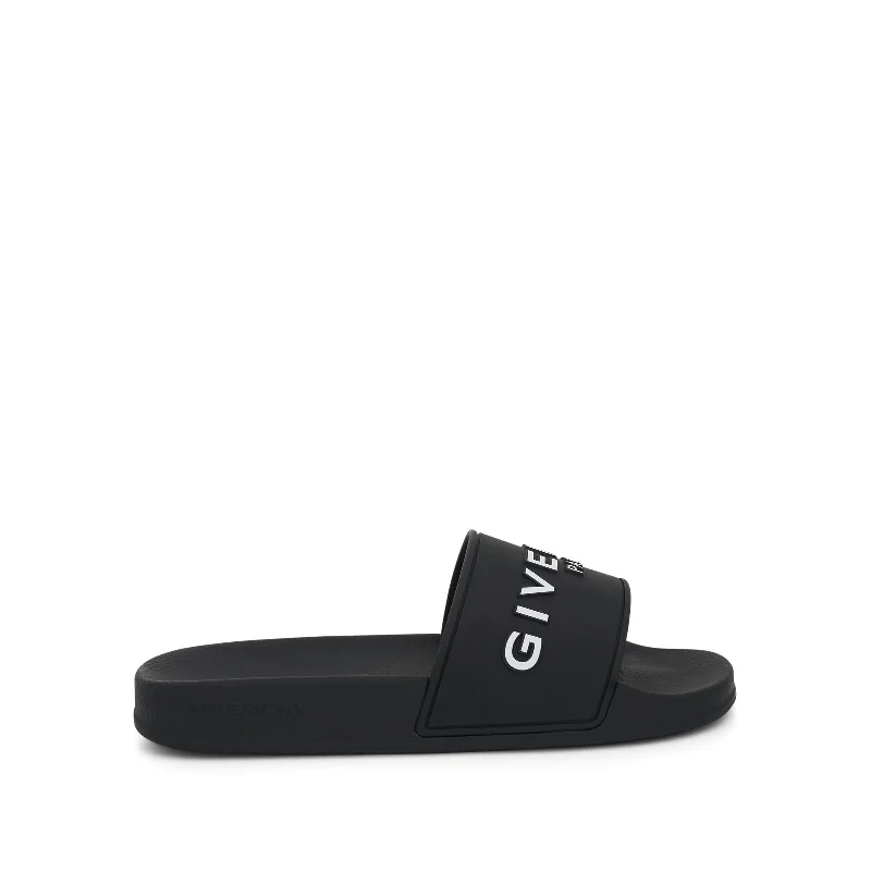 Logo Slide Flat Sandals in Black