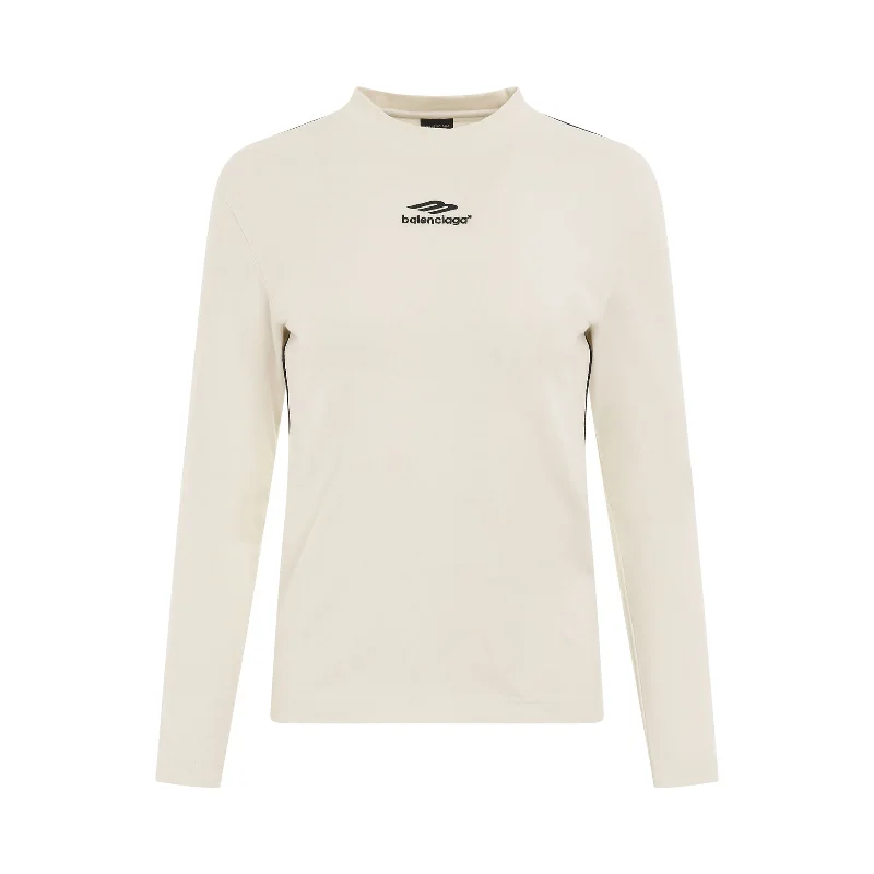 Long Sleeve Piping T-Shirt in Off White/Black