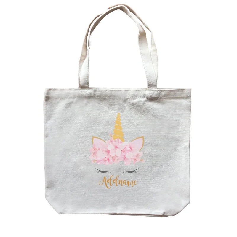 Recycled Canvas Shoulder Bag for Eco - Conscious ConsumersPink Flower Garland Unicorn Face Addname Canvas Bag