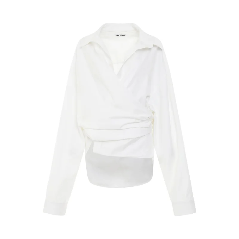 Poplin Wrap Oversized Shirt in White