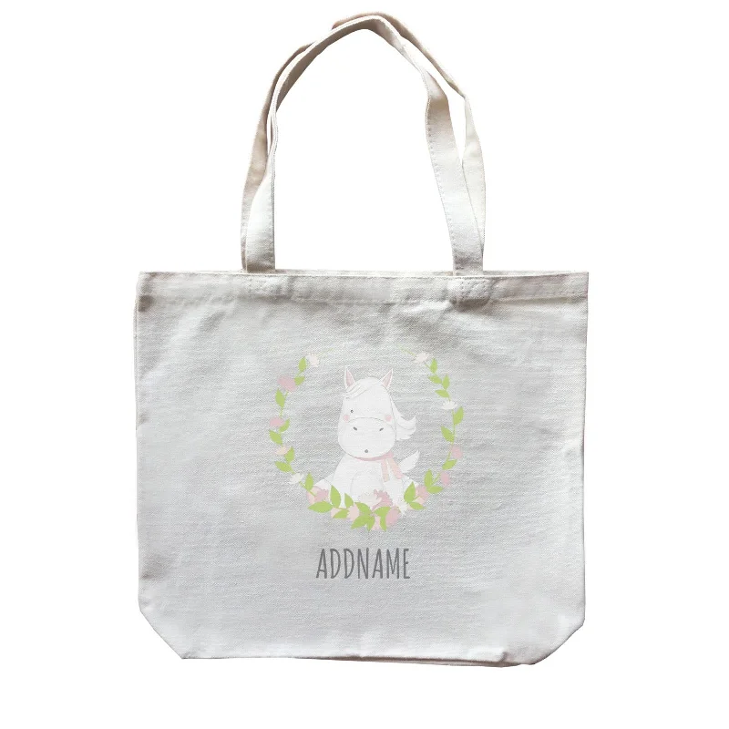 Canvas Bag with Leather Trim for a Stylish and Durable LookSweet Wreath Horse Addname Canvas Bag