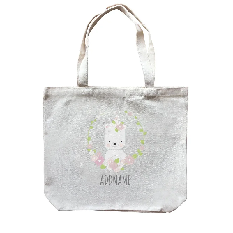 Customizable Canvas Tote Bag for Brand PromotionSweet Wreath Unicorn Sweet Bear Addname Canvas Bag