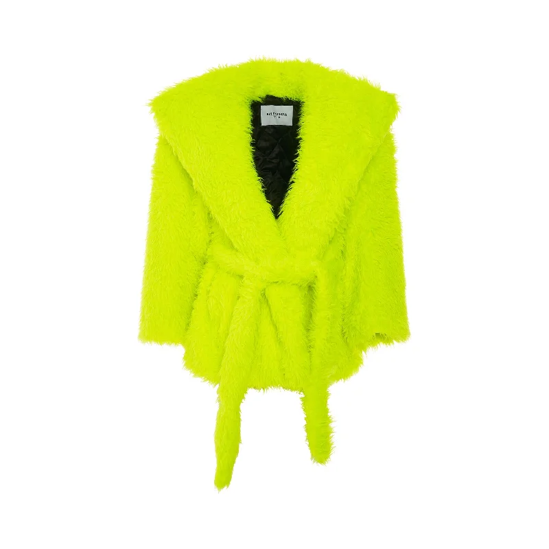 Women's cropped leather jackets with silver zippers for a punk - inspired outfitTeddy Sleeve Jacket in Fluo Yellow