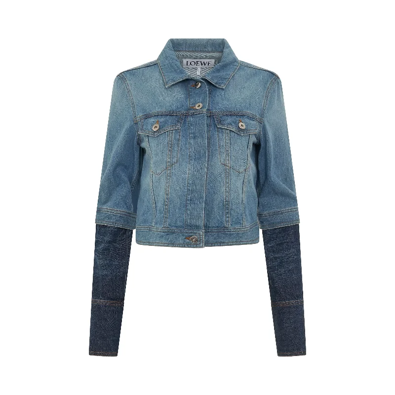 Women's cropped satin jackets in pastel shades for a glamorous evening outTrompe L'oeil Jacket in Blue Denim