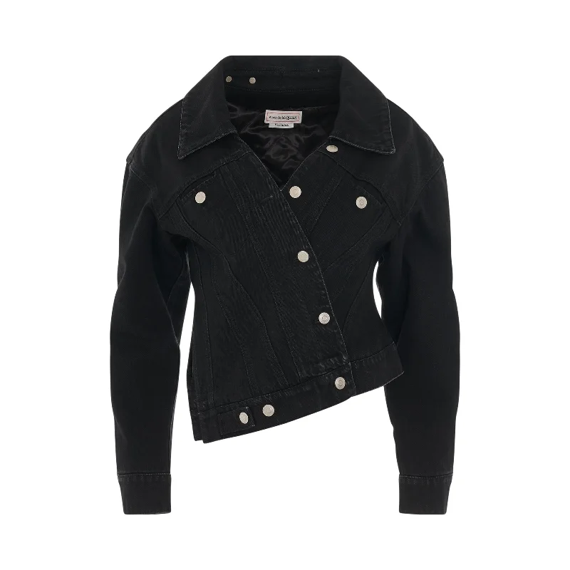 Women's pea coats in a plus - size fit for a flattering and warm winter coatTwisted Asymmetric Denim Jacket in Black