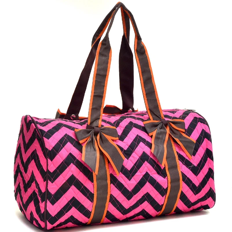 Duffel Bag with a Dedicated Shoe Compartment in Khaki for Gym RegularsQuilted Chevron Duffel Bag With Removable Bows