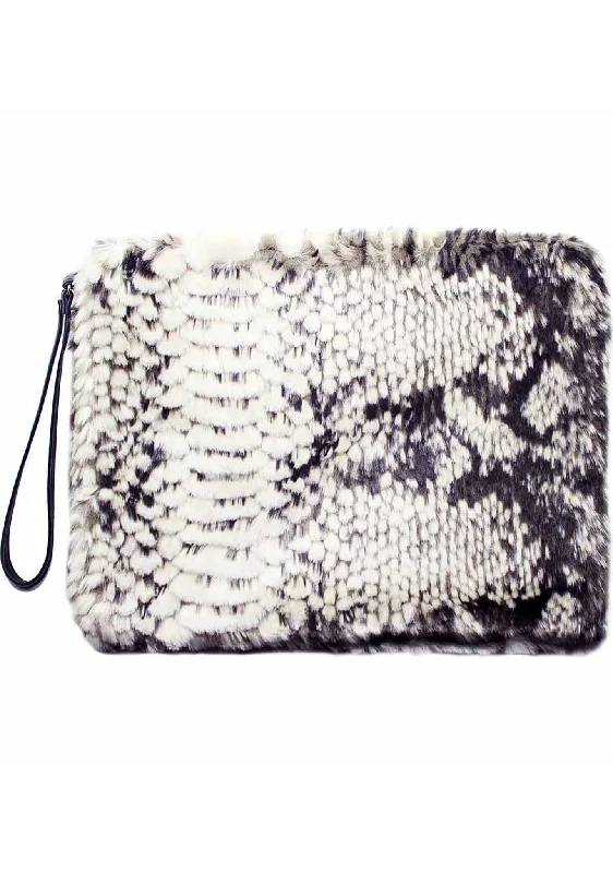 Leather Clutch with Chain Strap in Black for Cocktail PartiesPython Faux Fur Clutch Handbag