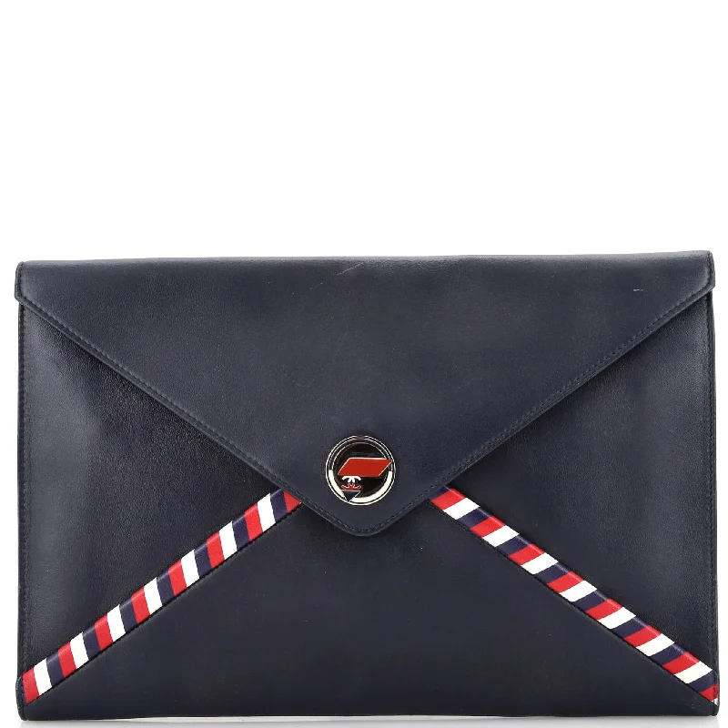 Mirrored Clutch in Silver for Futuristic - Themed GatheringsAirlines Envelope Clutch Lambskin Medium