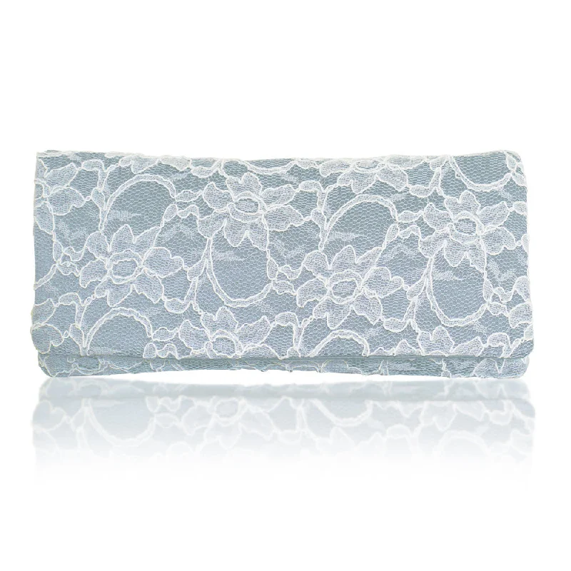 Women's Small Beaded Clutch in Silver for New Year's Eve PartyIvory lace and light blue bridal wedding clutch handbag ASTRID